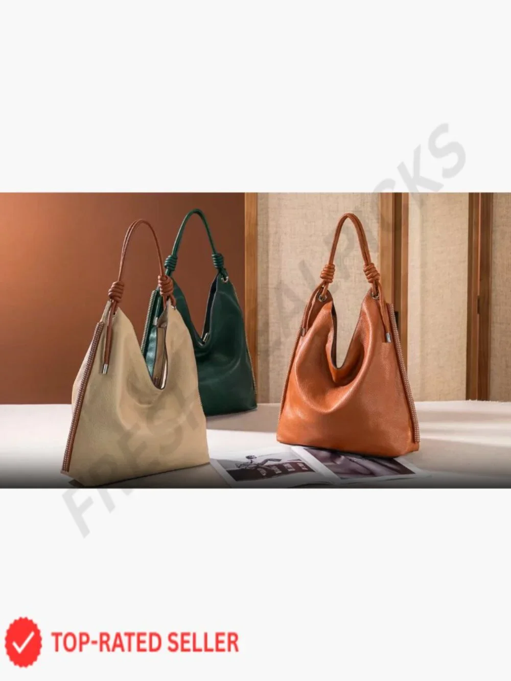 Hobo Bag Soft Slouchy PU Leather Top Handle Shoulder Purses Handbag with Knot
